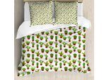 Abakuhaus Copripiumino Cactus, Motivo Floreale Vasi, Antiacaro Adatto A Chi Soffre Di Allergie Con Federe, 155 Cm X 220 Cm - 80 X 80 Cm, Verde Marrone Calendula