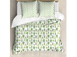 Abakuhaus Copripiumino Cactus, Cartoon Doodle Flora, Antiacaro, Adatto A Chi Soffre Di Allergie, Con Federe, 155 Cm X 220 Cm - 80 X 80 Cm, Fern Green Apple
