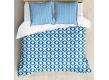Abakuhaus Copripiumino Ikat, Vendemmia Astratta Ogee, Antiacaro Adatto A Chi Soffre Di Allergie Con Federe, 200 Cm X 200 Cm - 80 X 80 Cm, Blu Bianco