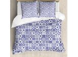 Abakuhaus Copripiumino Indaco E Bianco, Motivo Astratto A Quadrati, Antiacaro E Anallergico, Con Federe, 200 Cm X 200 Cm - 80 X 80 Cm, Indaco Bianco