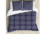 Abakuhaus Copripiumino Blu Navy, Eastern Curlicues, Antiacaro, Adatto A Chi Soffre Di Allergie, Con Federe, 200 Cm X 200 Cm - 80 X 80 Cm, Blu Navy-Bianco