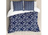 Abakuhaus Copripiumino Blu Navy, Motivo Floreale Botanico, Antiacaro, Adatto A Chi Soffre Di Allergie, Con Federe, 155 Cm X 220 Cm - 80 X 80 Cm, Blu Scuro Bianco
