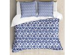 Abakuhaus Copripiumino Blu Navy, Ikat Vintage, Antiacaro, Adatto A Chi Soffre Di Allergie, Con Federe, 155 Cm X 220 Cm - 80 X 80 Cm, Blu E Bianco