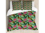 Abakuhaus Copripiumino Flamingo, Ananas Banana Leaf, Antiacaro, Adatto A Chi Soffre Di Allergie, Con Federe, 155 Cm X 220 Cm - 80 X 80 Cm, Multicolore