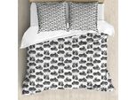Copripiumino Abakuhaus, Disegni In Stile Retrò, Antiacaro, Adatto A Chi Soffre Di Allergie, Con Federe, 155 Cm X 220 Cm - 80 X 80 Cm, Grigio, Bianco, Nero