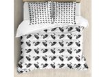 Abakuhaus Copripiumino Schwan, Acquerelli Black Birds, Antiacaro, Adatto A Chi Soffre Di Allergie, Con Federe, 155 Cm X 220 Cm - 80 X 80 Cm, Grigio Antracite Bianco Rosso