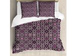 Abakuhaus Copripiumino Viola, Motivi Floreali Naturali, Antiacaro, Adatto A Chi Soffre Di Allergie, Con Federe, 155 Cm X 220 Cm - 80 X 80 Cm, Viola Beige Nero