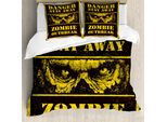 Abakuhaus Copripiumino Zombie, Monster Warning, Antiacaro, Adatto A Chi Soffre Di Allergie, Con Federe, 200 Cm X 200 Cm - 80 X 80 Cm, Marrone Castagna Giallo