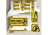 Abakuhaus Copripiumino Zombie, Safe Area Zone, Antiacaro, Adatto A Chi Soffre Di Allergie, Con Federe, 200 Cm X 200 Cm - 80 X 80 Cm, Giallo Nero