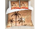 Abakuhaus Copripiumino Tropicale, Palms Dramatischer Himmel, Antiacaro, Adatto A Chi Soffre Di Allergie, Con Federe, 155 Cm X 220 Cm - 80 X 80 Cm, Coral Salmon Brown