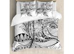 Abakuhaus Copripiumino Etnico, Motivi Floreali Orientali Elaborati, Antiacaro, Adatto A Chi Soffre Di Allergie, Con Federe, 200 Cm X 200 Cm - 80 X 80 Cm, Bianco E Nero