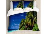 Abakuhaus Copripiumino Tropicale, Sandy KüSte Surreal, Antiacaro, Adatto A Chi Soffre Di Allergie, Con Federe, 155 Cm X 220 Cm - 80 X 80 Cm, Verde Lime-Blu-Crema