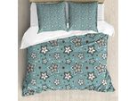 Abakuhaus Copripiumino Blume, Motivo Botanico Bouquet, Antiacaro, Adatto A Chi Soffre Di Allergie, Con Federe, 155 Cm X 220 Cm - 80 X 80 Cm, Grigio Chiaro Turchese