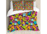 Abakuhaus Copripiumino Vintage, Stile Geometrico Funky, Antiacaro, Adatto A Chi Soffre Di Allergie, Con Federe, 200 Cm X 200 Cm - 80 X 80 Cm, Multicolore
