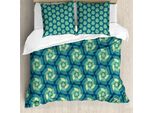Abakuhaus Copripiumino Astratto, Triangoli Retrò, Antiacaro, Adatto A Chi Soffre Di Allergie, Con Federe, 200 Cm X 200 Cm - 80 X 80 Cm, Blu Verde Acqua Verde Chiaro