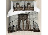 Abakuhaus Stati Uniti Copripiumino, Brooklyn Bridge, Antiacaro, Adatto A Chi Soffre Di Allergie, Con Federe, 155 Cm X 220 Cm - 80 X 80 Cm, Beige Marrone