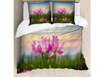 Abakuhaus Set Copripiumino Lotus Per Letti Matrimoniali, Fiori Asiatici Giardino Zen, Antiacaro Adatto A Chi Soffre Di Allergie Con Federe, Rosa Chiaro Azzurro Verde