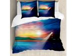 Abakuhaus Set Copripiumino Per Letti Matrimoniali, Majestic Sky Beach, Antiacaro, Adatto A Chi Soffre Di Allergie, Con Federe, Azzurro, Blu Scuro, Rosso Corallo