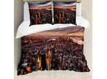 Abakuhaus Usa Copripiumino, Manhattan Skyline Tramonto, Antiacaro Adatto A Chi Soffre Di Allergie Con Federe, 200 Cm X 200 Cm - 80 X 80 Cm, Blu Arancione Bianco