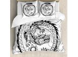 Abakuhaus Copripiumino Drachen, Giapponese, Antiacaro, Adatto A Chi Soffre Di Allergie, Con Federe, 155 Cm X 220 Cm - 80 X 80 Cm, Bianco E Nero