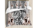 Abakuhaus Copripiumino Drachen, Scary Creature Sketch, Antiacaro, Adatto A Chi Soffre Di Allergie, Con Federe, 155 Cm X 220 Cm - 80 X 80 Cm, Grigio Umber