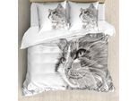 Abakuhaus Copripiumino Per Animali Domestici, Ritratto Di Gatto Gattino, Antiacaro Adatto A Chi Soffre Di Allergie Con Federe, 155 Cm X 220 Cm - 80 X 80 Cm, Grigio Bianco