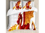 Abakuhaus Copripiumino Drachen, Divertente Caricatura Mascotte, Antiacaro, Adatto A Chi Soffre Di Allergie, Con Federe, 200 Cm X 200 Cm - 80 X 80 Cm, Arancione Rosso