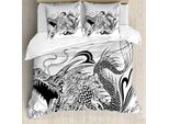 Abakuhaus Copripiumino Drachen, Creature Kunst, Antiacaro, Adatto A Chi Soffre Di Allergie, Con Federe, 200 Cm X 200 Cm - 80 X 80 Cm, Bianco E Nero