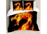 Abakuhaus Copripiumino Drachen, Motivo Fiery Creature, Antiacaro, Adatto A Chi Soffre Di Allergie, Con Federe, 200 Cm X 200 Cm - 80 X 80 Cm, Arancione E Nero