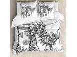 Abakuhaus Copripiumino Drachen, Chinese Creature, Antiacaro, Adatto A Chi Soffre Di Allergie, Con Federe, 200 Cm X 200 Cm - 80 X 80 Cm, Bianco E Nero