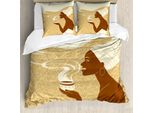 Abakuhaus Copripiumino Africano, Happy Afro Lady, Antiacaro, Adatto A Chi Soffre Di Allergie, Con Federe, 200 Cm X 200 Cm - 80 X 80 Cm, Marrone Chiaro, Marrone Chiaro, Crema