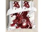 Abakuhaus Copripiumino Drago, Mostro Nobile Giapponese, Antiacaro, Adatto A Chi Soffre Di Allergie, Con Federe, 155 Cm X 220 Cm - 80 X 80 Cm, Rosa Pallido E Borgogna