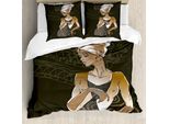 Abakuhaus Copripiumino Africano, Doodles, Antiacaro, Adatto A Chi Soffre Di Allergie, Con Federe, 155 Cm X 220 Cm - 80 X 80 Cm, Taupe Marrone Chiaro