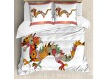 Abakuhaus Copripiumino Drachen, Motivo Floreale Ornato In Stile Folk, Antiacaro E Anallergico, Con Federe, 200 Cm X 200 Cm - 80 X 80 Cm, Multicolore
