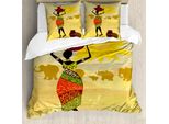 Abakuhaus Set Copripiumino Africano Per Letti Matrimoniali, Elefanti E Sole, Antiacaro, Adatto A Chi Soffre Di Allergie, Con Federe, Multicolore