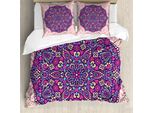 Abakuhaus Copripiumino Viola Mandala, Motivo Floreale Cosmos, Antiacaro, Adatto A Chi Soffre Di Allergie, Con Federe, 200 Cm X 200 Cm - 80 X 80 Cm, Rosa Pallido Magenta-Crema