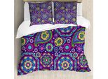 Abakuhaus Copripiumino Mandala Viola, Tonalità Vivaci Boho, Antiacaro, Adatto A Chi Soffre Di Allergie, Con Federe, 200 Cm X 200 Cm - 80 X 80 Cm, Multicolore