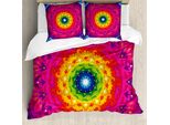 Abakuhaus Copripiumino Viola Mandala, Hippie Arcobaleno, Antiacaro, Adatto A Chi Soffre Di Allergie, Con Federe, 200 Cm X 200 Cm - 80 X 80 Cm, Multicolore