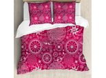 Abakuhaus Copripiumino Viola Mandala, Fiore Anatolico, Antiacaro, Adatto A Chi Soffre Di Allergie, Con Federe, 200 Cm X 200 Cm - 80 X 80 Cm, Bianco Magenta