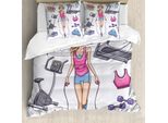 Copripiumino Abakuhaus Fitness, Disegno Di Ragazza, Antiacaro, Adatto A Chi Soffre Di Allergie, Con Federe, 155 Cm X 220 Cm - 80 X 80 Cm, Multicolore