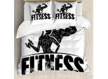 Copripiumino Abakuhaus Fitness, Grunge Strong Man Woman, Antiacaro, Adatto A Chi Soffre Di Allergie, Con Federe, 155 Cm X 220 Cm - 80 X 80 Cm, Bianco E Nero