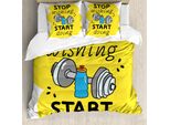 Abakuhaus Copripiumino Fitness, Parole Doodle, Antiacaro, Adatto A Chi Soffre Di Allergie, Con Federe, 155 Cm X 220 Cm - 80 X 80 Cm, Multicolore