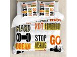 Abakuhaus Copripiumino Fitness, Parole Positive Motivazionali, Antiacaro, Adatto A Chi Soffre Di Allergie, Con Federe, 200 Cm X 200 Cm - 80 X 80 Cm, Arancione Giallo-Nero