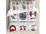 Abakuhaus Copripiumino Fitness, Cartoon Motivation, Antiacaro, Adatto A Chi Soffre Di Allergie, Con Federe, 200 Cm X 200 Cm - 80 X 80 Cm, Rosso Grigio Nero