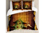 Abakuhaus Copripiumino Natalizio, Cornice In Legno Con Alce, Antiacaro, Adatto A Chi Soffre Di Allergie, Con Federe, 200 Cm X 200 Cm - 80 X 80 Cm, Marrone, Verde, Rosso