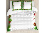 Abakuhaus Copripiumino Natalizio, Fiocchi Rossi Pino, Antiacaro, Adatto A Chi Soffre Di Allergie, Con Federe, 155 Cm X 220 Cm - 80 X 80 Cm, Verde, Rosso, Bianco