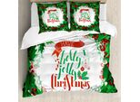 Abakuhaus Copripiumino Natalizio, Parole Incorniciate, Antiacaro, Adatto A Chi Soffre Di Allergie, Con Federe, 200 Cm X 200 Cm - 80 X 80 Cm, Verde, Rosso E Bianco