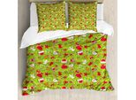 Abakuhaus Set Copripiumino Natalizio Per Letti Matrimoniali, Iconografie Natalizie Festive, Antiacaro, Adatto A Chi Soffre Di Allergie, Con Federe, Verde Mela, Bianco E Rosso