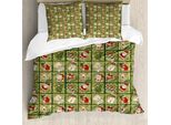 Abakuhaus Set Copripiumino Natalizio Per Letti Matrimoniali, Orsacchiotti Babbo Natale, Antiacaro, Adatto A Chi Soffre Di Allergie, Con Federe, Verde Oliva, Bianco E Rosso