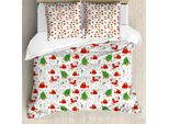 Abakuhaus Copripiumino Natalizio, Albero Di Natale Babbo Natale, Antiacaro, Adatto A Chi Soffre Di Allergie, Con Federe, 200 Cm X 200 Cm - 80 X 80 Cm, Verde E Rosso